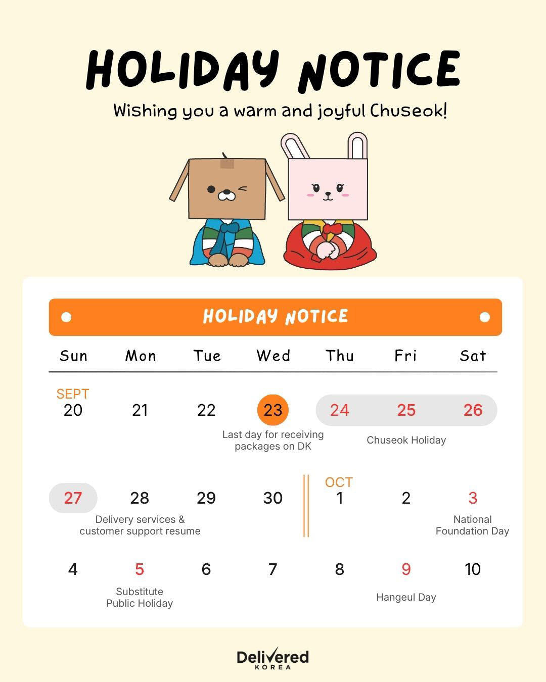 Chuseok Holiday Notice DKshop