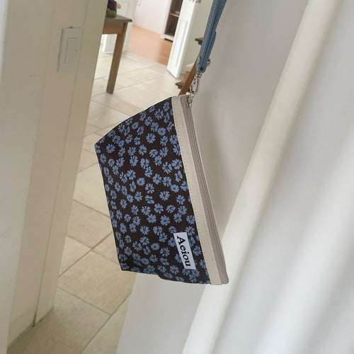 Aeiou Basic Pouch (L size) Blue Flower and Brown Corduroy Aeiou  DKshop