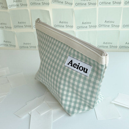 Aeiou Basic Pouch (L size) Blue Green Ginghamcheck Aeiou  DKshop