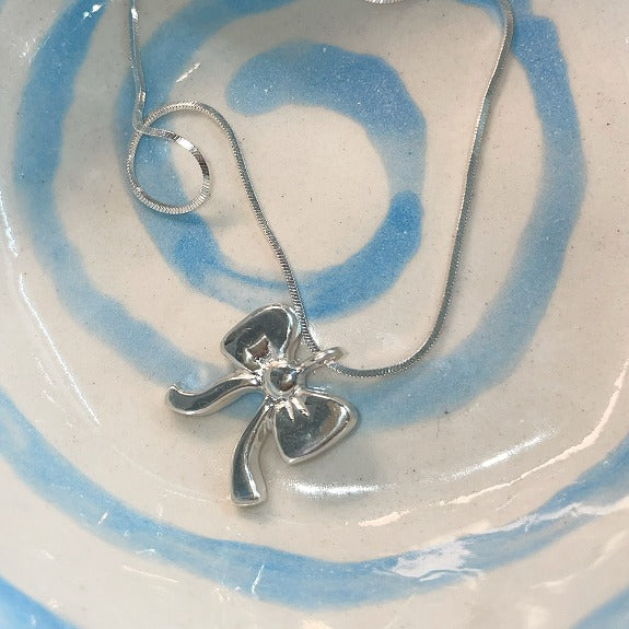 Aeiou Girl Cute Ribbon Necklace (sliver necklace) Aeiou  DKshop