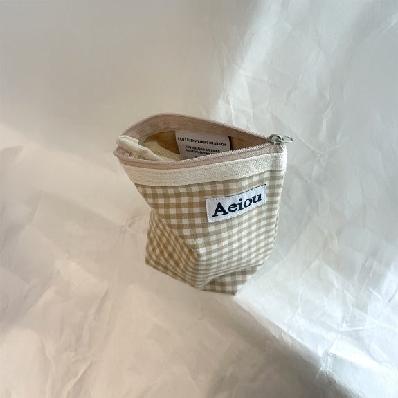 Aeiou Basic Pouch (M size) Beige Ginghamcheck Aeiou  DKshop