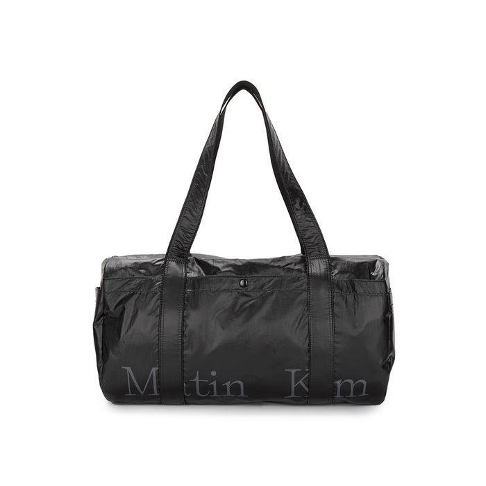 Matin Kim GLOSSY LOGO SPORTY DUFFEL BAG IN BLACK