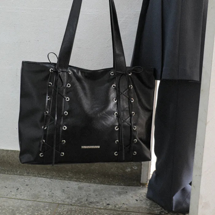 IUGAMAKARAS Eyelet Ribbon Leather Shoulder Bag IUGAMAKARAS  DKshop