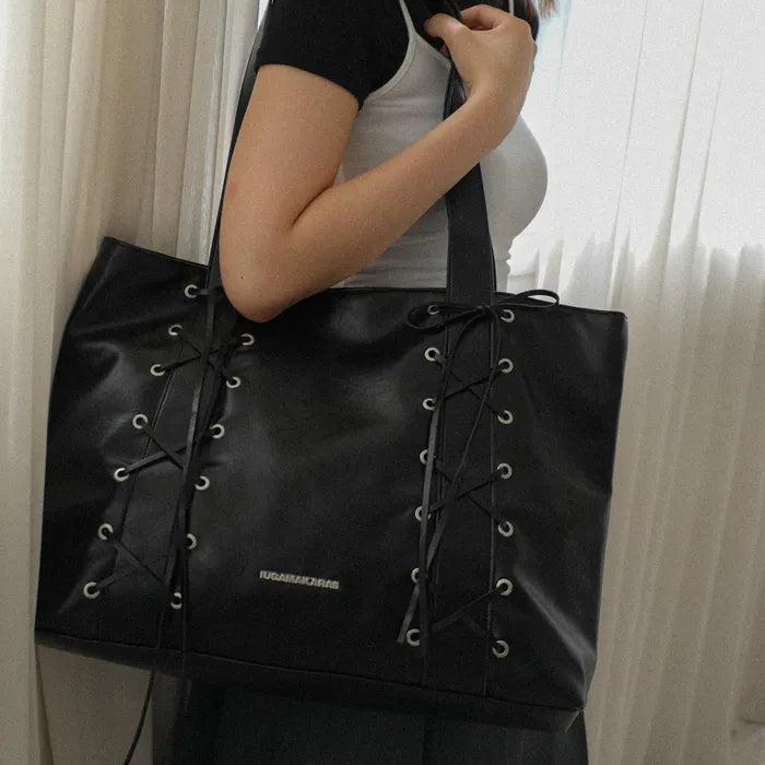 IUGAMAKARAS Eyelet Ribbon Leather Shoulder Bag IUGAMAKARAS  DKshop