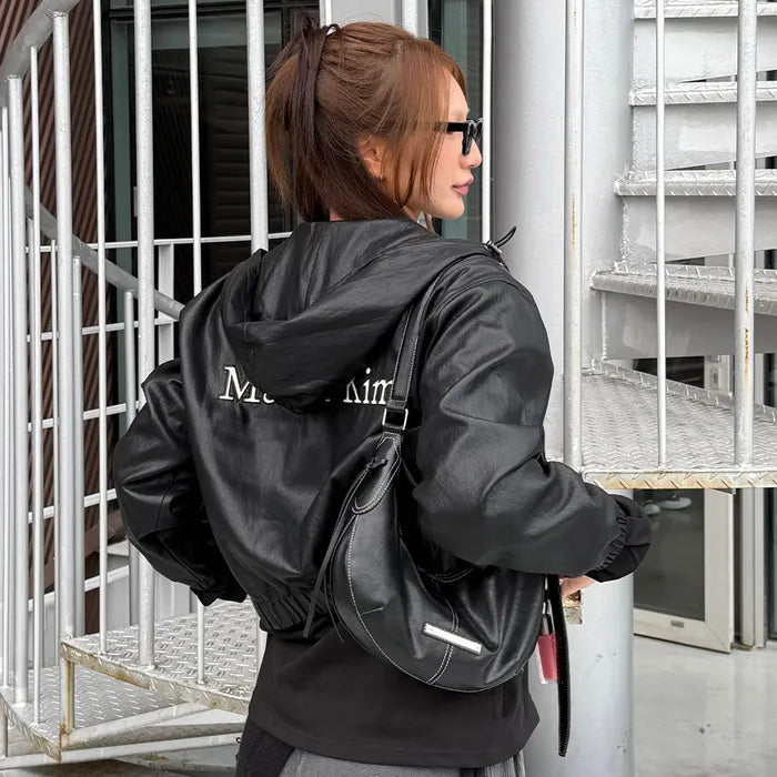 Matin Kim FAUX LEATHER HOODY CROP JUMPER (aespa ningning WEAR) Matin Kim  DKshop