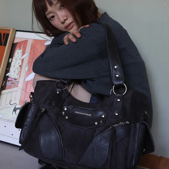 IUGAMAKARAS Studded Suede Shoulder Bag IUGAMAKARAS  DKshop