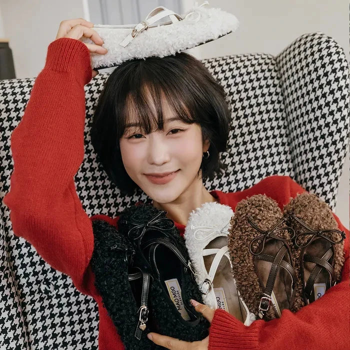 [mac moc] Ppagle Heart-Decor Mary Jane Fur Flats mac moc  DKshop