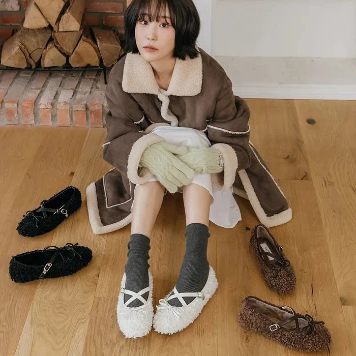 [mac moc] Ppagle Heart-Decor Mary Jane Fur Flats mac moc  DKshop