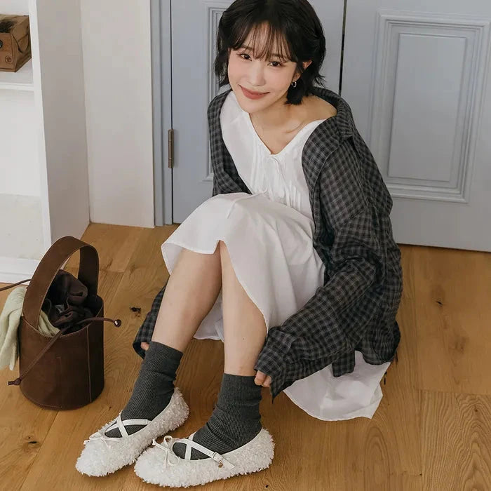 [mac moc] Ppagle Heart-Decor Mary Jane Fur Flats mac moc  DKshop