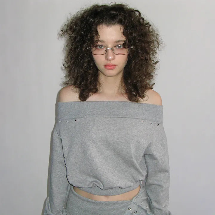 CRANK STUDDED OFF-SHOULDER SWEATSHIRT CRANK  DKshop