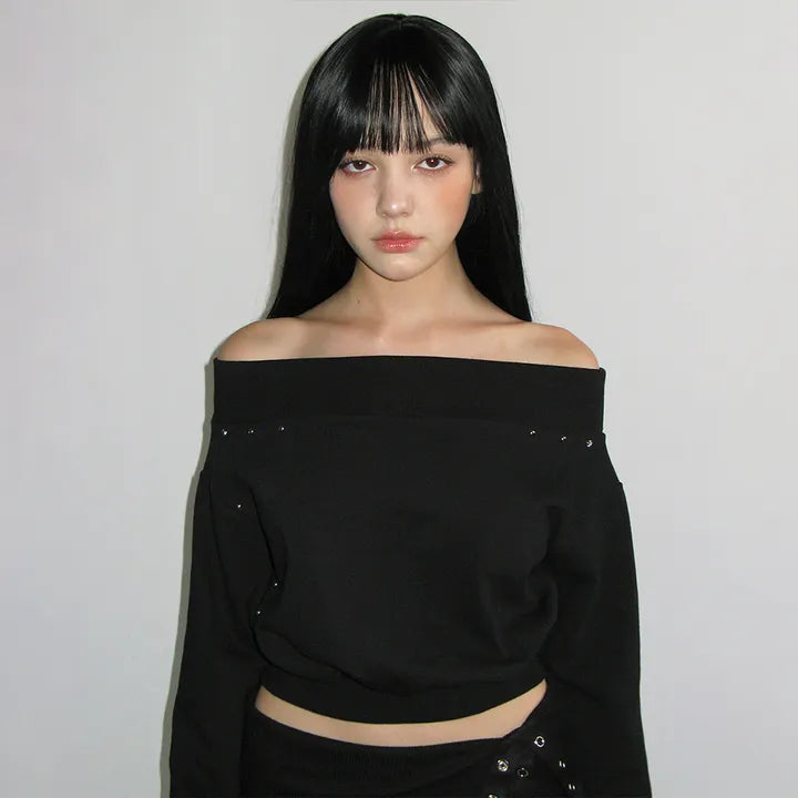 CRANK STUDDED OFF-SHOULDER SWEATSHIRT CRANK  DKshop