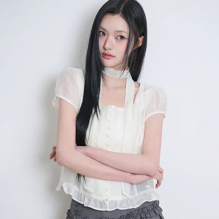 ILLIGO RIBBON TIE SQUARE NECK BLOUSE 8 colors ILLIGO  DKshop