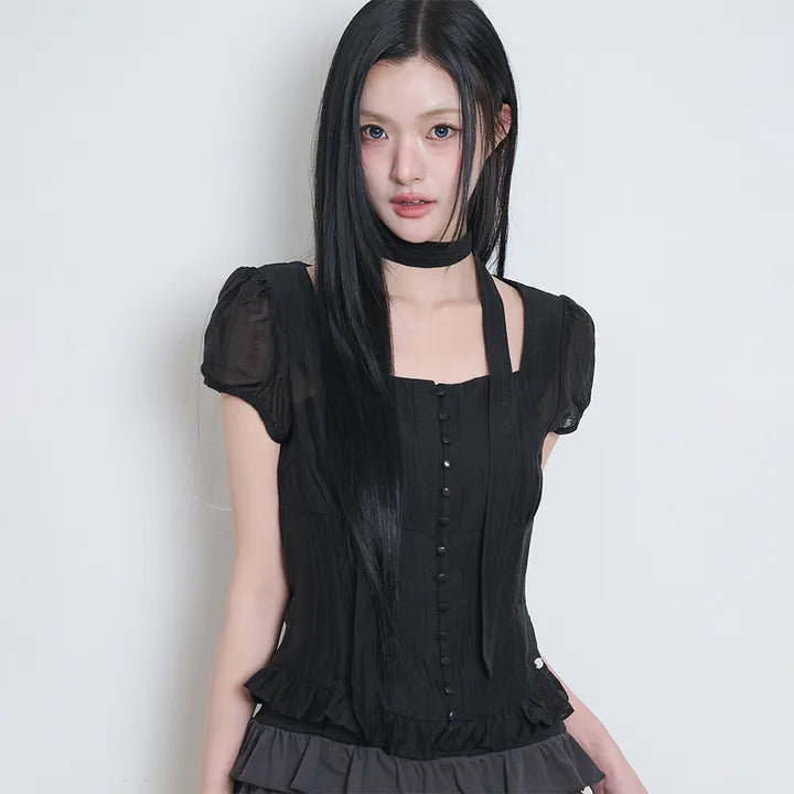 ILLIGO RIBBON TIE SQUARE NECK BLOUSE 8 colors ILLIGO  DKshop