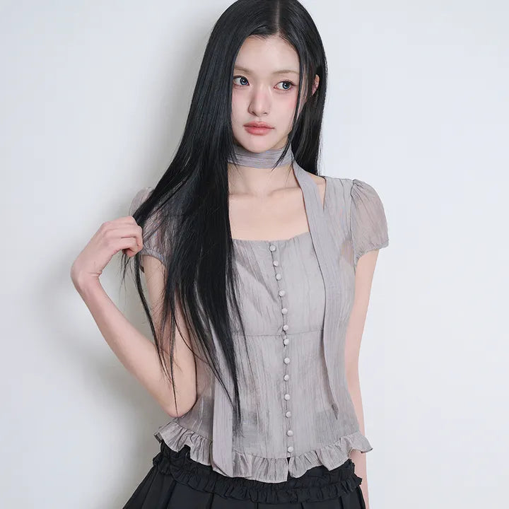 ILLIGO RIBBON TIE SQUARE NECK BLOUSE 8 colors ILLIGO  DKshop