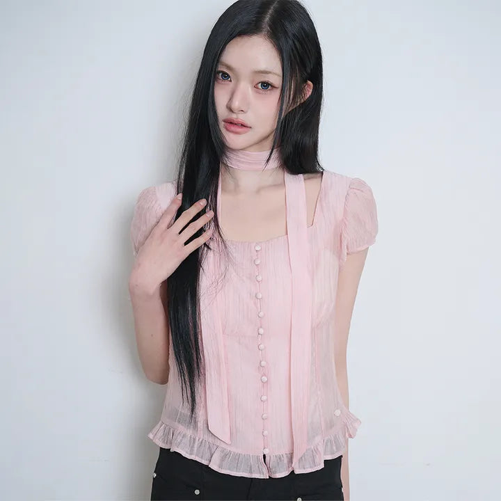 ILLIGO RIBBON TIE SQUARE NECK BLOUSE 8 colors ILLIGO  DKshop