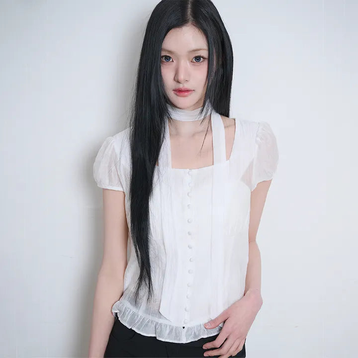 ILLIGO RIBBON TIE SQUARE NECK BLOUSE 8 colors ILLIGO  DKshop