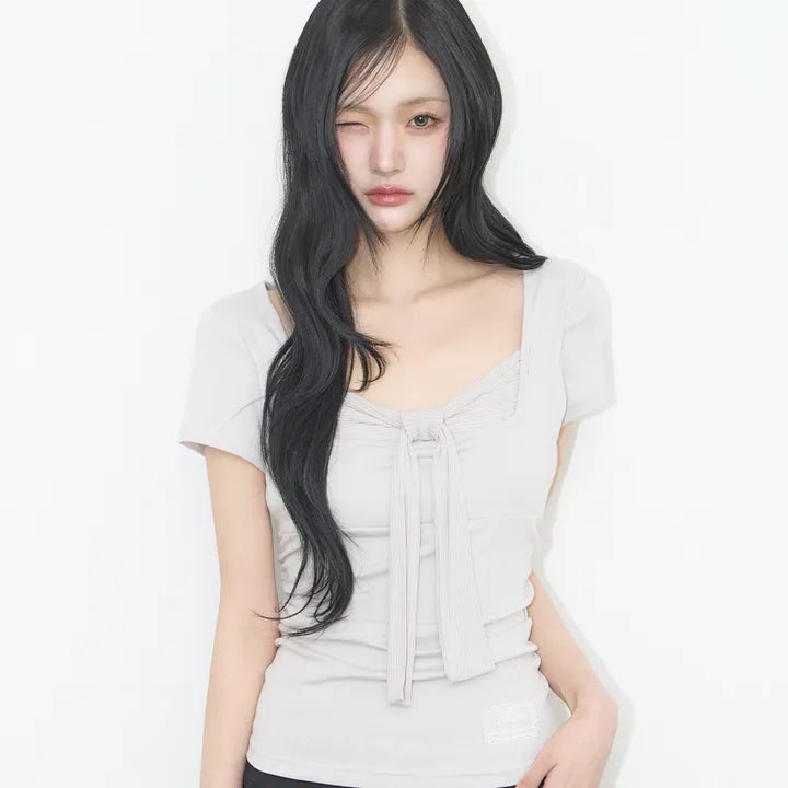 ILLIGO Layered Ribbon Tie T-shirt ILLIGO  DKshop