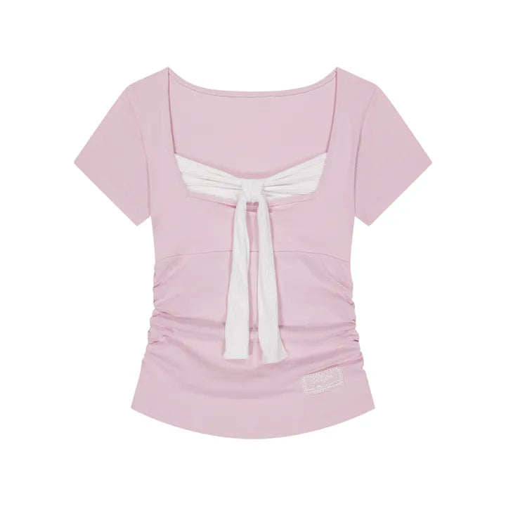 ILLIGO Layered Ribbon Tie T-shirt ILLIGO  DKshop