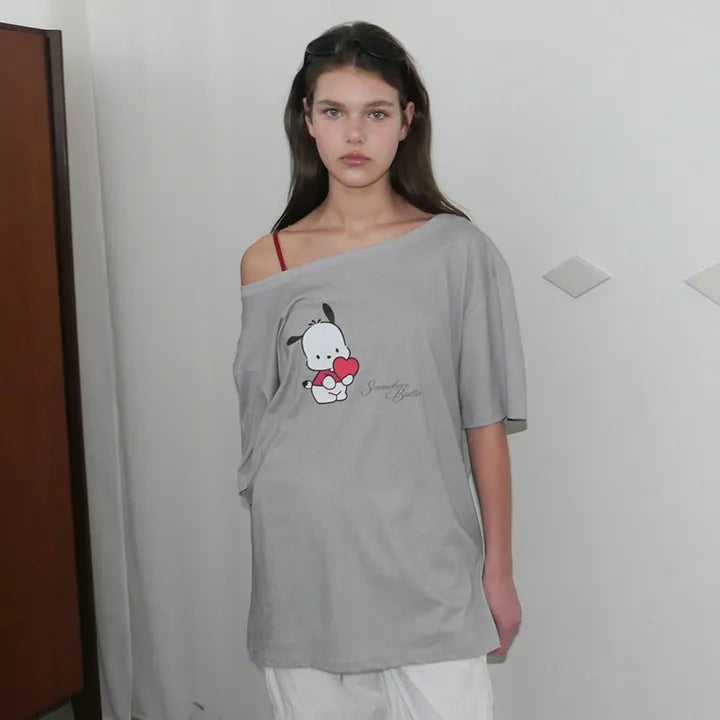 SOMEWHEREBUTTER Heart Sanrio Off Shoulder Top SOMEWHEREBUTTER  DKshop