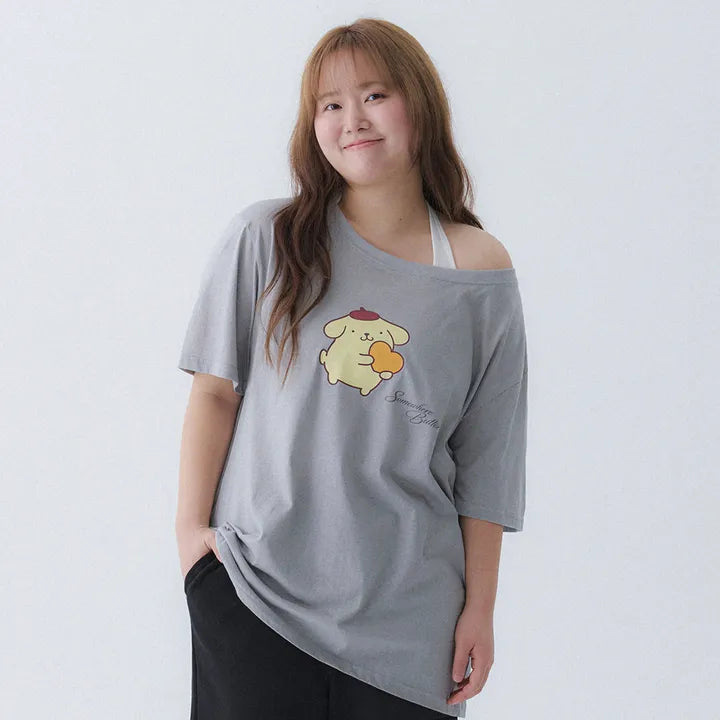 SOMEWHEREBUTTER Heart Sanrio Off Shoulder Top SOMEWHEREBUTTER  DKshop