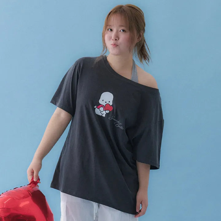 SOMEWHEREBUTTER Heart Sanrio Off Shoulder Top SOMEWHEREBUTTER  DKshop