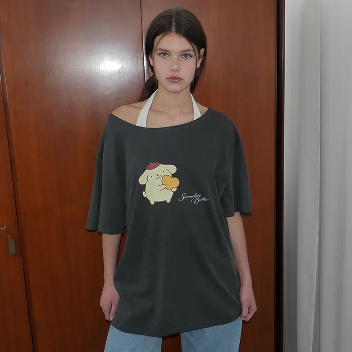 SOMEWHEREBUTTER Heart Sanrio Off Shoulder Top SOMEWHEREBUTTER  DKshop