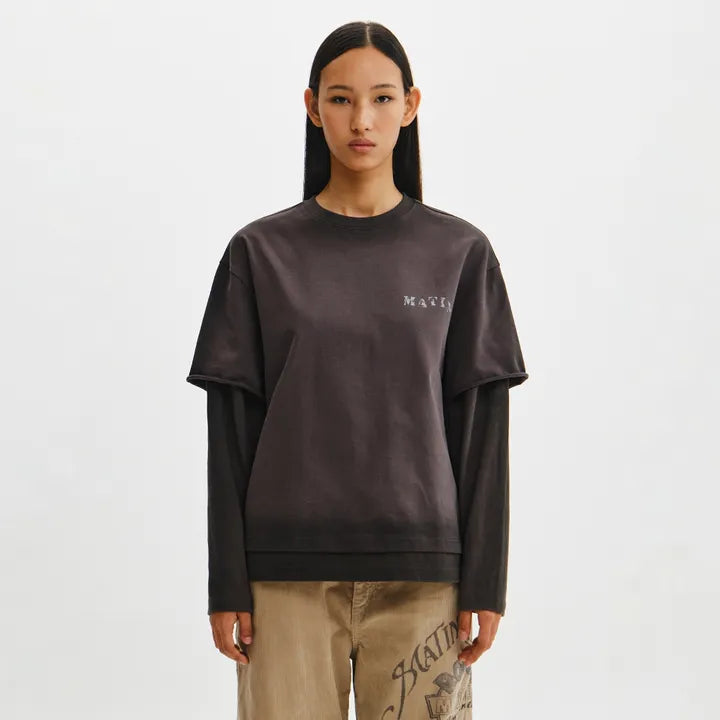 [MATIN KIM] DUST WASHED LOGO LAYERED TOP (Stray Kids Lee Know wear) Matin Kim  DKshop