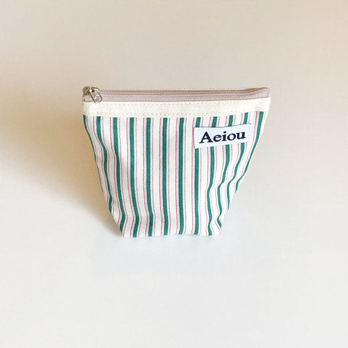 Aeiou Basic Pouch (M size) Merry Green Stripe Aeiou  DKshop