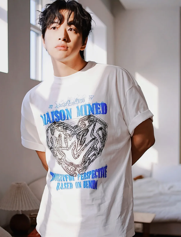 MAISON MINED DOODLE HEART HALF T Shirt MAISON MINED  DKshop