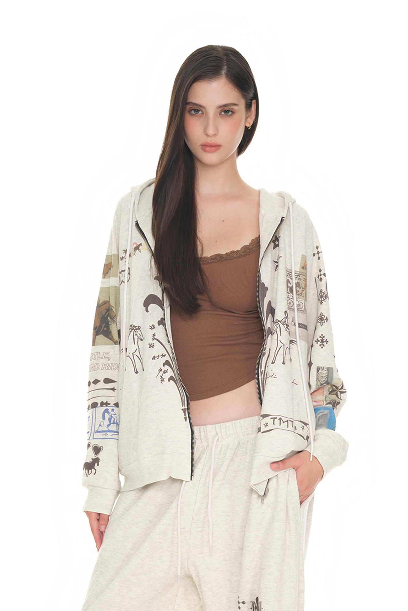 toomuchtax PRINTED WAFFLE ZIP-UP HOODIE (BLACKPINK JENNIE WEAR) toomuchtax  DKshop