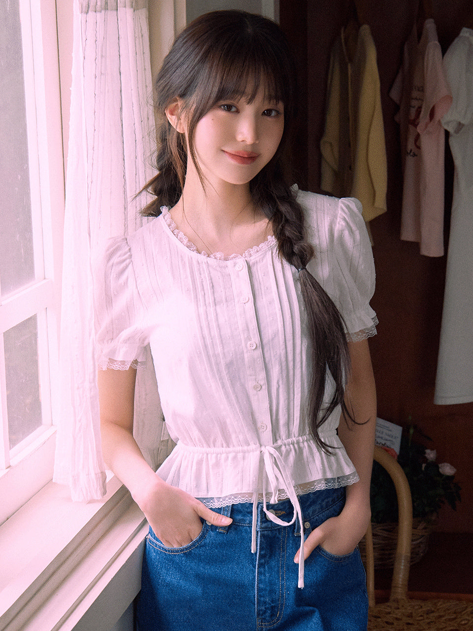 rolarola FRILL SHIRRING BLOUSE 2 colors (aespa Karina, IVE Jang Wonyoung WEAR) rolarola  DKshop