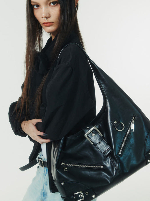 NOT KNOWING Black Moto Hobo Bag NOT KNOWING  DKshop
