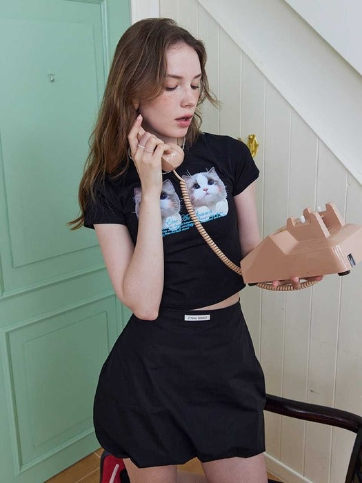 ETRE AU SOMMET Twin cat face half tee (BLACKPINK JISOO WEAR) Gila Archive  DKshop