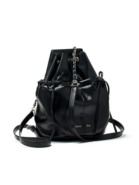 [PRE-ORDER] Matin Kim DRAW STRING RIBBON BACK PACK IN BLACK Matin Kim  DKshop