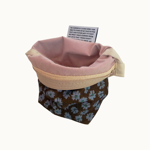 Aeiou Basic Pouch (M size) Blue Flower and Brown Corduroy Aeiou  DKshop