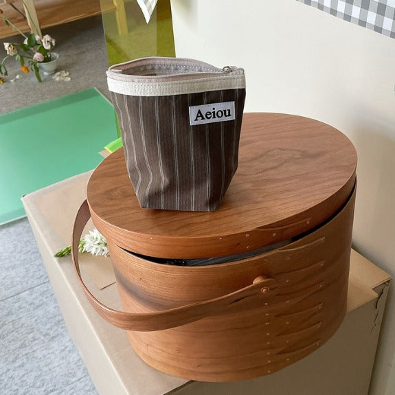 Aeiou Basic Pouch (M size) Stripe Attic Brown Aeiou  DKshop