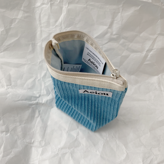 Aeiou Basic Pouch (M size) Oil Paint Blue Corduroy Aeiou  DKshop