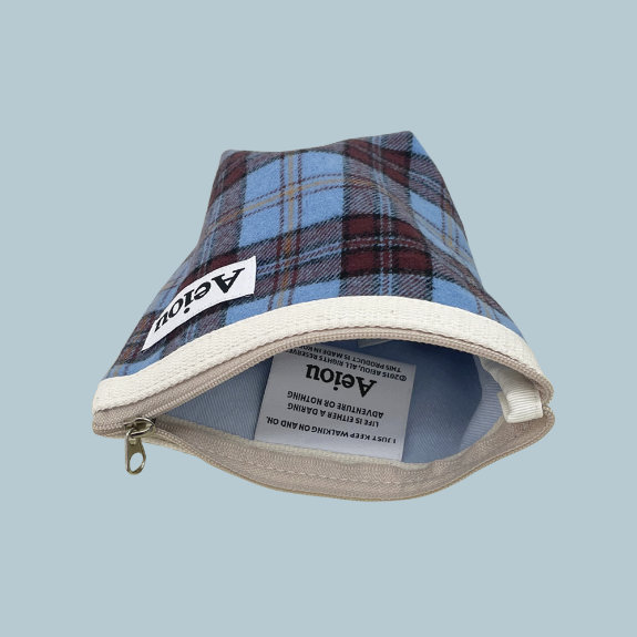 Aeiou Basic Pouch (M size) Tartan Check Blue Burgundy Aeiou  DKshop