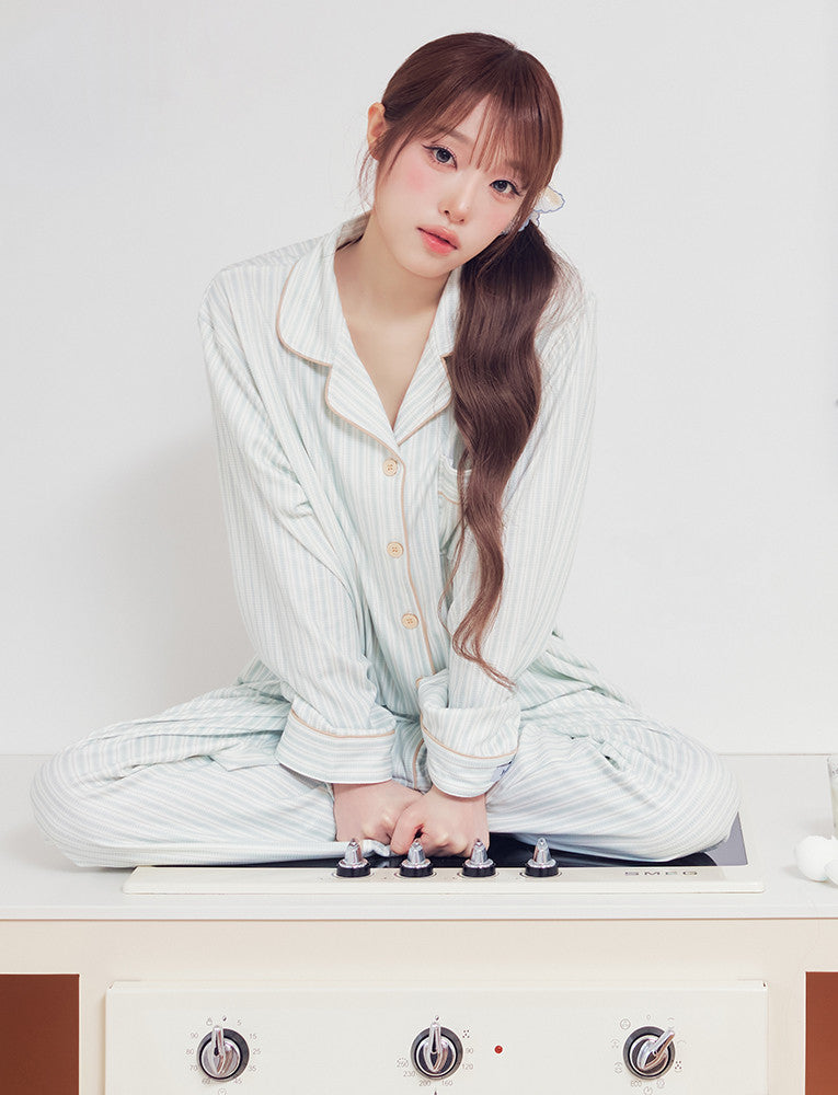 Judy N Leaf Peach Fleece-Lined Long Sleeve Pajama Set (CHOI YENA Wear) Judy N  DKshop