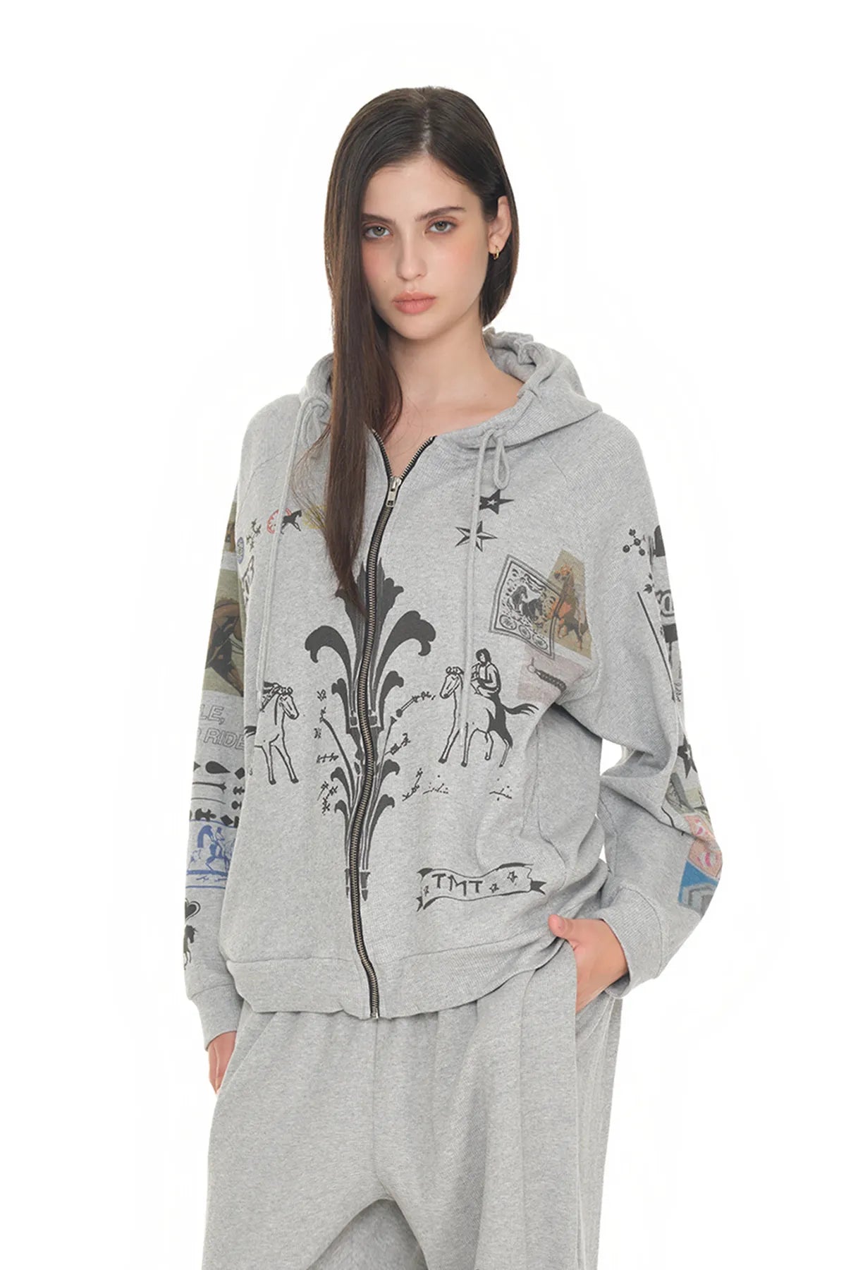 toomuchtax PRINTED WAFFLE ZIP-UP HOODIE (BLACKPINK JENNIE WEAR) toomuchtax  DKshop