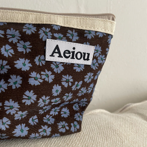 Aeiou Basic Pouch (L size) Blue Flower and Brown Corduroy Aeiou  DKshop