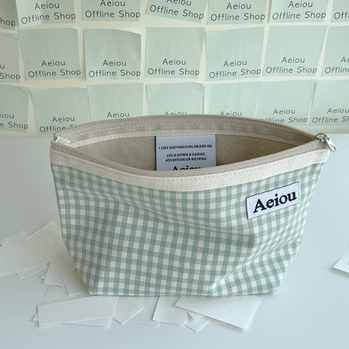Aeiou Basic Pouch (L size) Blue Green Ginghamcheck Aeiou  DKshop