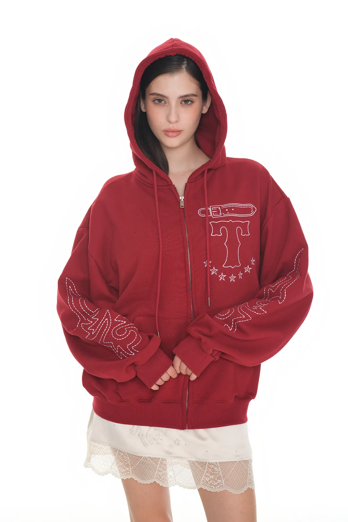 toomuchtax WESTERN STITCH ZIP-UP HOODIE (TWICE JIHYO WEAR) toomuchtax  DKshop