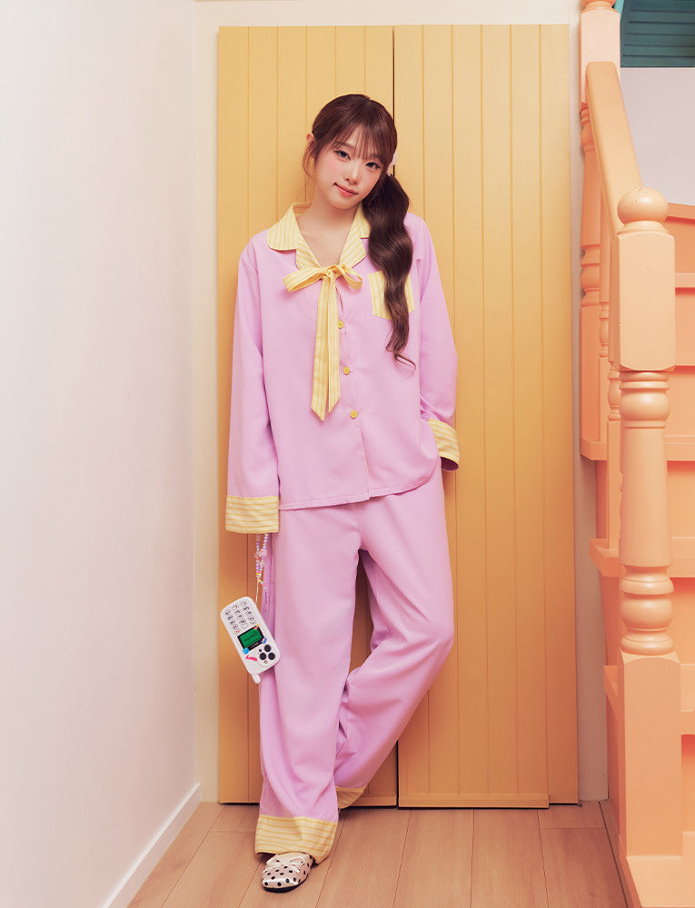Judy Ribbon Collar Violet Long Sleeve Pajama Set (CHOI YENA Wear) Judy N  DKshop