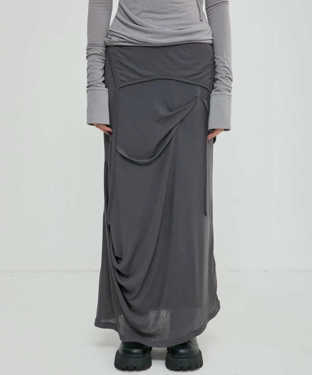 FLARE UP Asymmetrical Draped Long Skirt 3 colors FLARE UP  DKshop