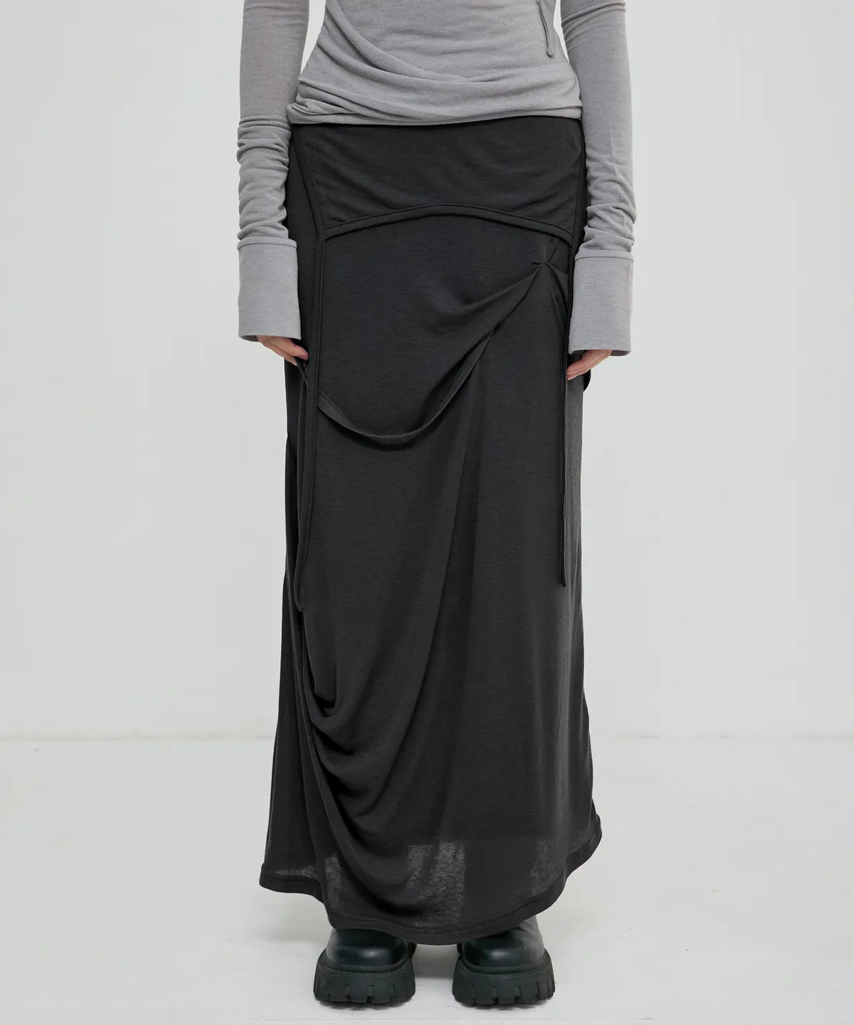 FLARE UP Asymmetrical Draped Long Skirt 3 colors FLARE UP  DKshop