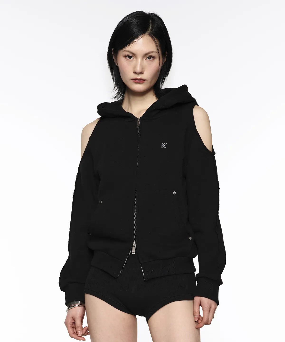 ROCKCAKE Offset Cutout Zip Up Hoodie 2 colors ROCKCAKE  DKshop