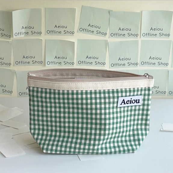 Aeiou Basic Pouch (L size) Spring green check Aeiou  DKshop