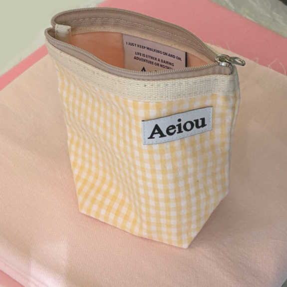 Aeiou Basic Pouch (M size) Pudding Check Mango Aeiou  DKshop