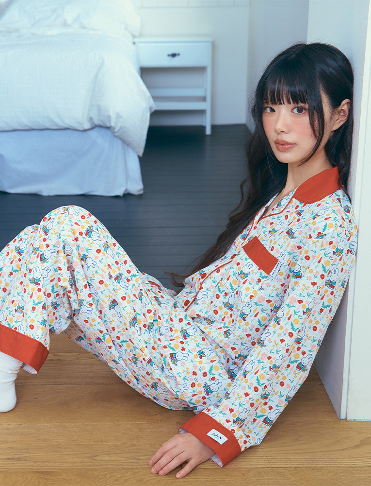 [Judy N X MIFFY] Miffy Red Floral Long Sleeve Pajama Set Judy N  DKshop